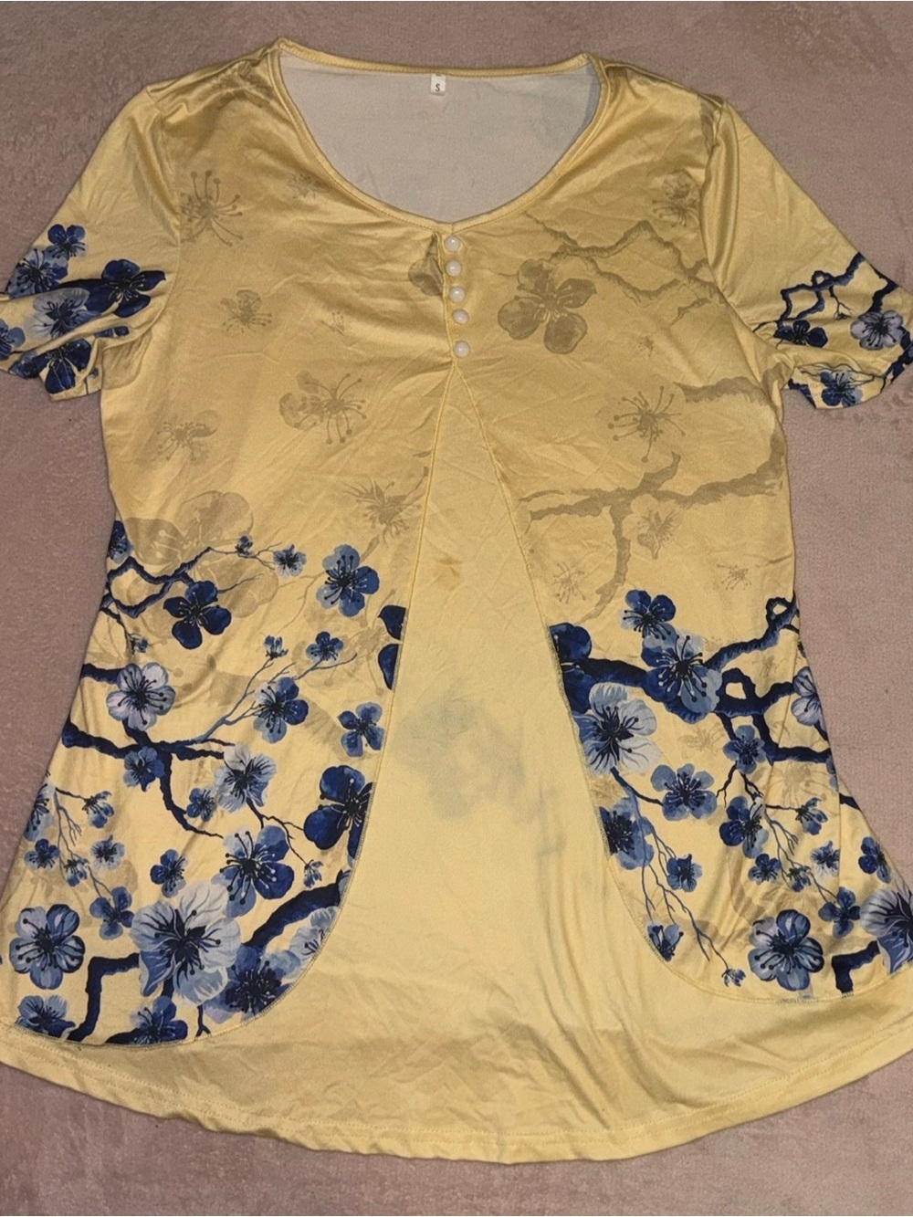 Yellow Cherry Blossom Faux-Layer Tunic Top 🌼